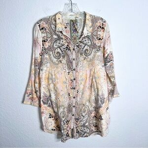 Aratta Silent Journey Tunic Top Womens Small Shirt Floral Boho Paisley B10